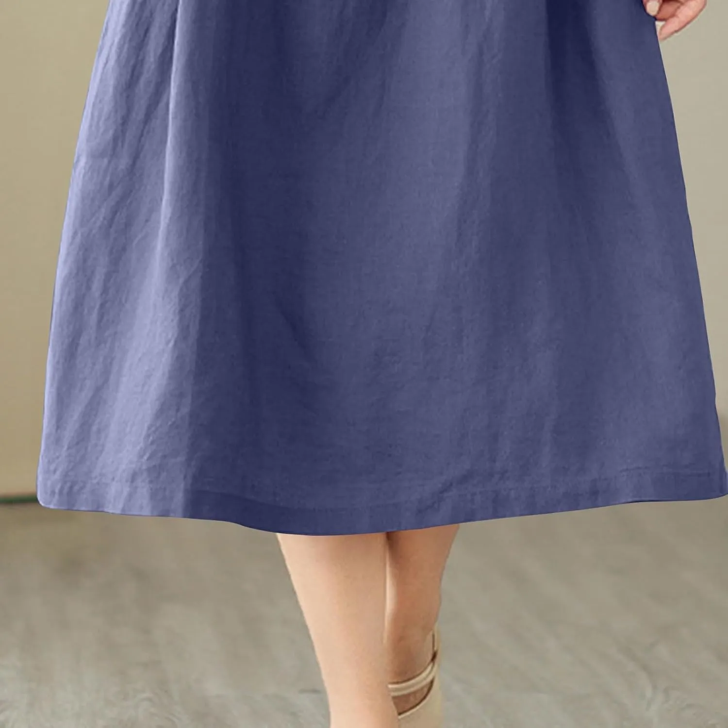 JOAU Women Bohemian Casual Cotton Linen Dress Summer Short Sleeve Button Down Lapel Collar A-Line Shirt Dresses with Pockets