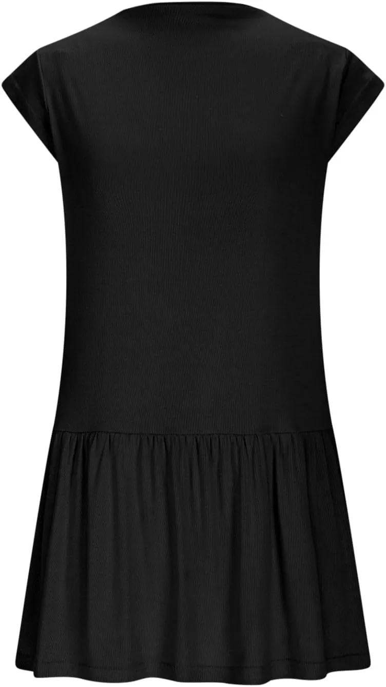 JOAU Women's A-Line Mini Tank Dress Sleeveless Mock Neck Slim Fit Beach Tennis Dresses Summer Cute Flowy Ruffle Short Dress