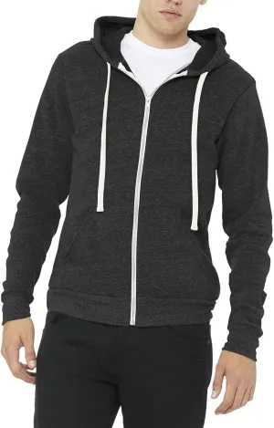 JustBlanks Mens Rib Knit Tri Blend Full Zip Long-Sleeve Hooded Sweatshirt Drawstring with Pocket Casual Hoodie for Men