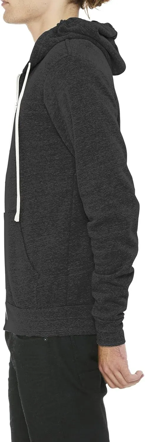 JustBlanks Mens Rib Knit Tri Blend Full Zip Long-Sleeve Hooded Sweatshirt Drawstring with Pocket Casual Hoodie for Men