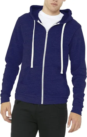 JustBlanks Mens Rib Knit Tri Blend Full Zip Long-Sleeve Hooded Sweatshirt Drawstring with Pocket Casual Hoodie for Men