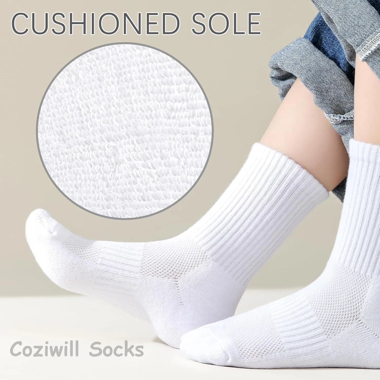 Kids Crew Socks Girls Cushioned Athletic Socks Boys Cotton Breathable Dress Socks Sports School Uniform Youth