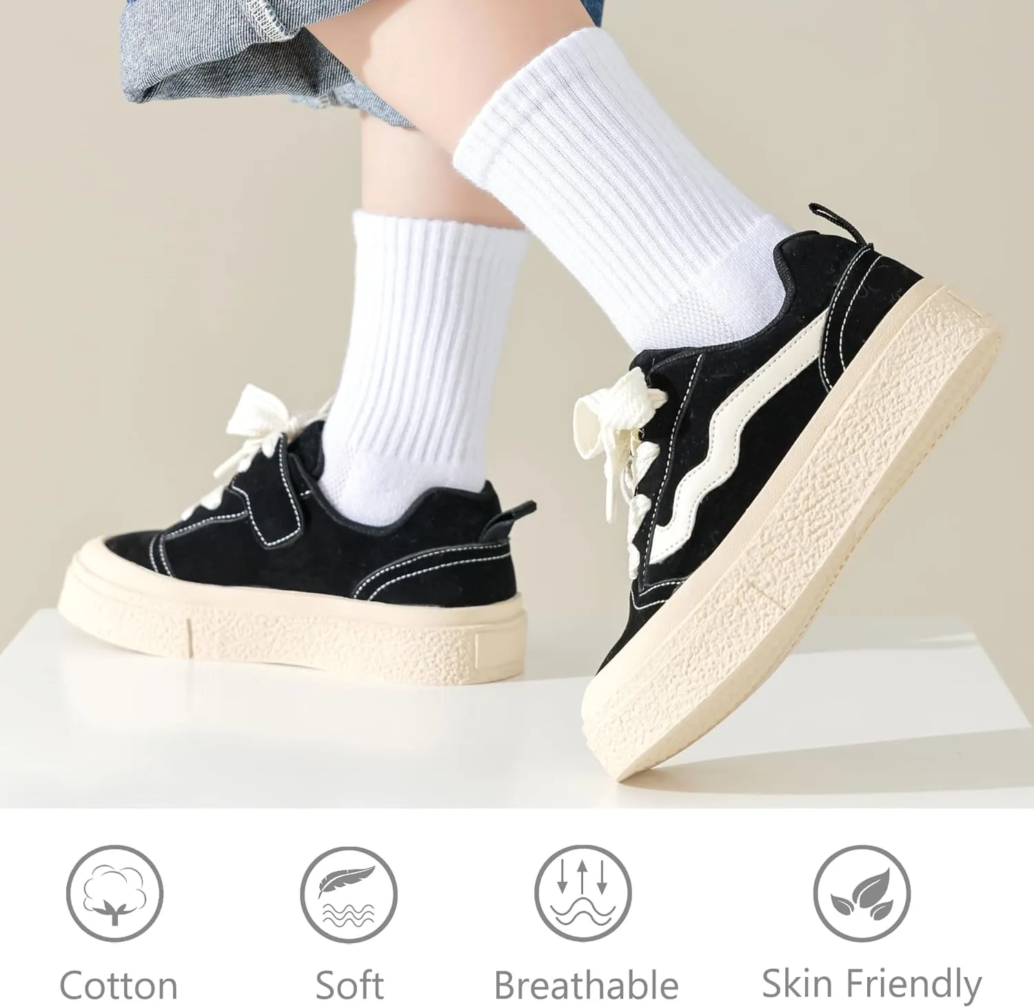 Kids Crew Socks Girls Cushioned Athletic Socks Boys Cotton Breathable Dress Socks Sports School Uniform Youth