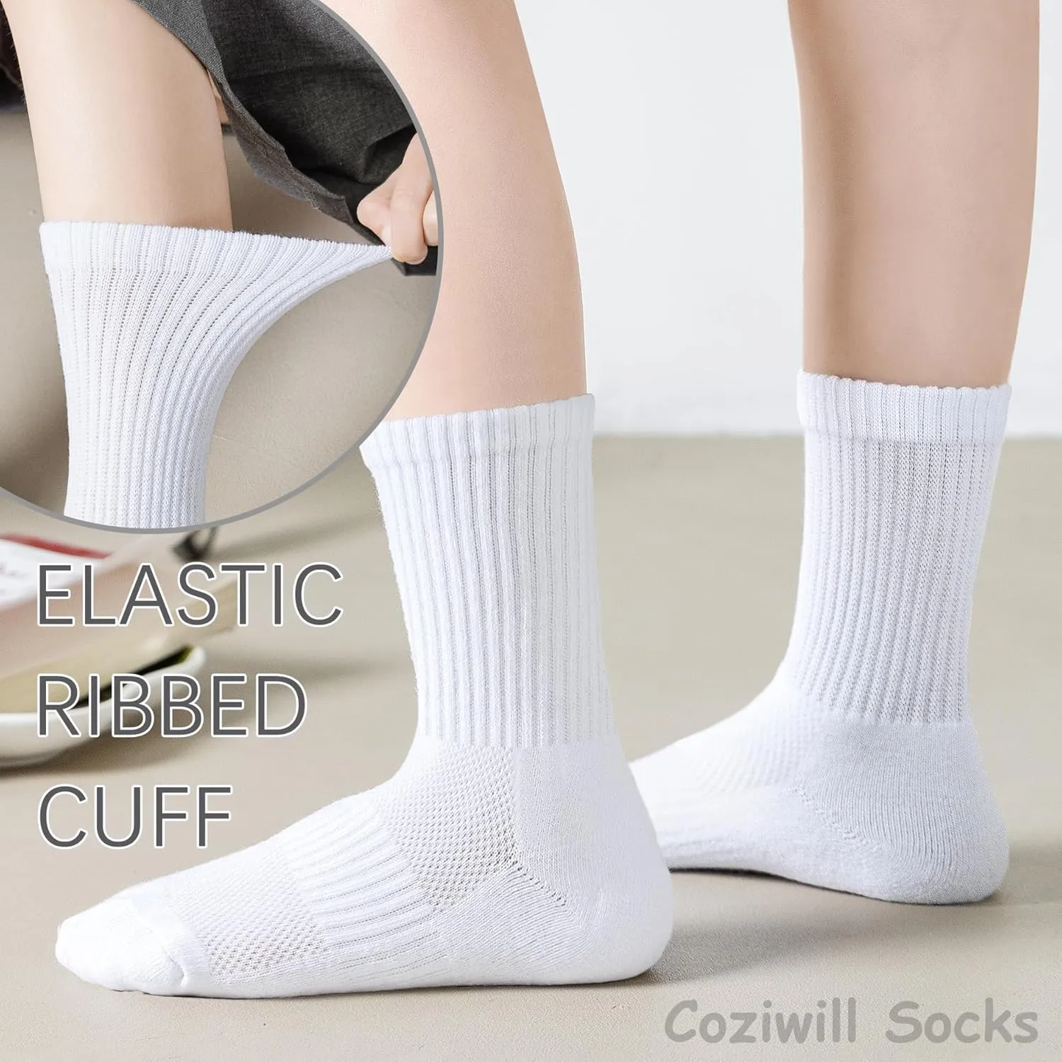 Kids Crew Socks Girls Cushioned Athletic Socks Boys Cotton Breathable Dress Socks Sports School Uniform Youth