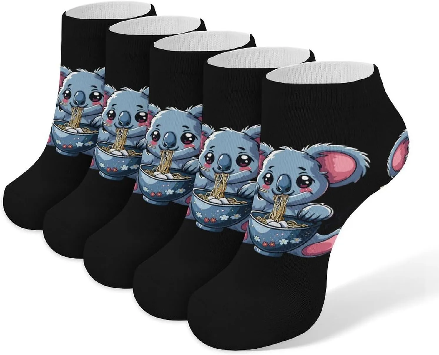 Koala Japanese Ramen Noodles 5 Pairs Low Cut Ankle Socks for Men Women Athletic Running Socks No Show Breathable