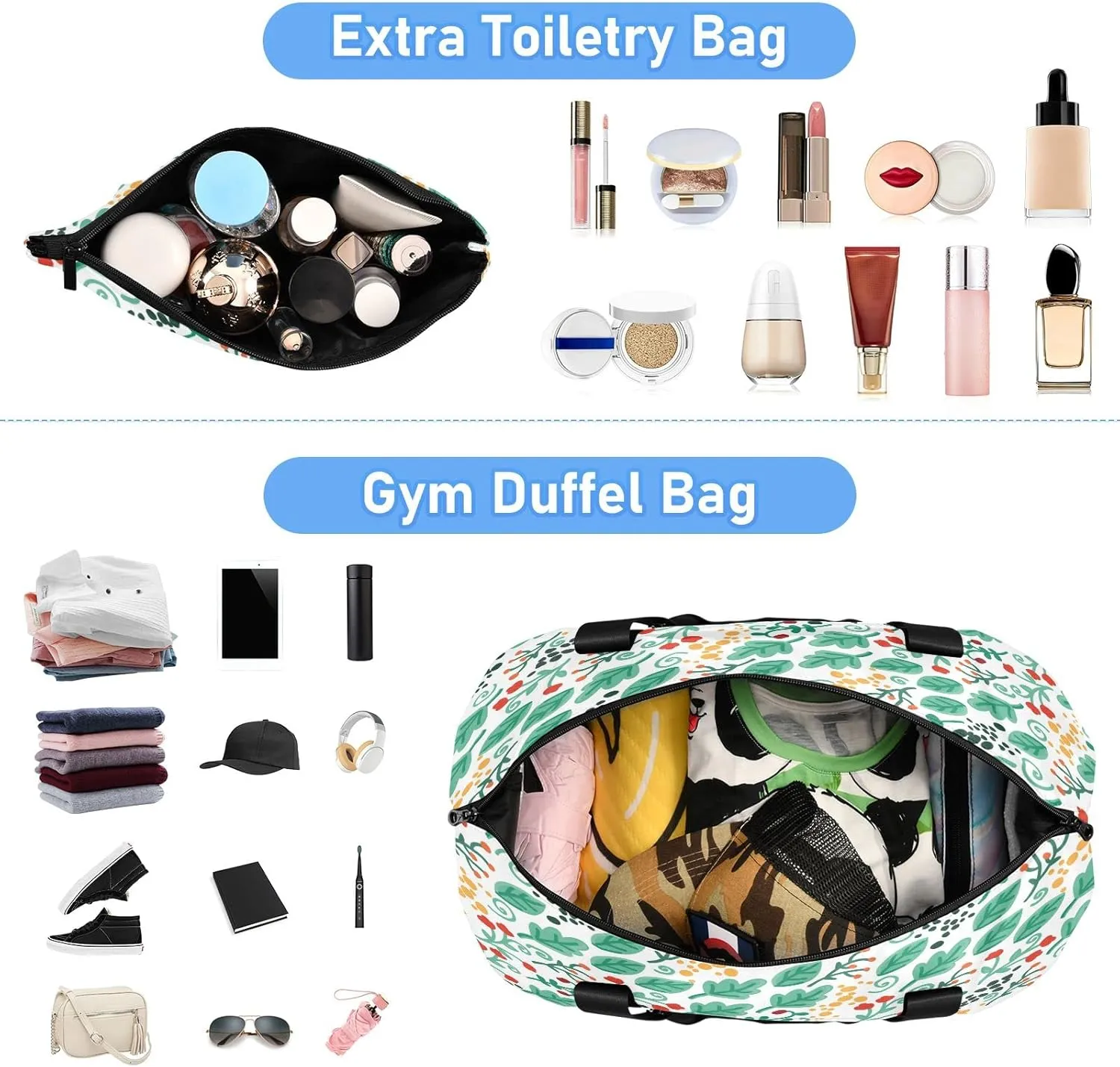 Large Gym Bag Flower Print Sports Travel Duffel Bag,Weekender Overnight Bag with Wet Pocket and Shoes Compartment for Women Girls Travel, Gym, Yoga, School,5