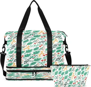 Large Gym Bag Flower Print Sports Travel Duffel Bag,Weekender Overnight Bag with Wet Pocket and Shoes Compartment for Women Girls Travel, Gym, Yoga, School,5