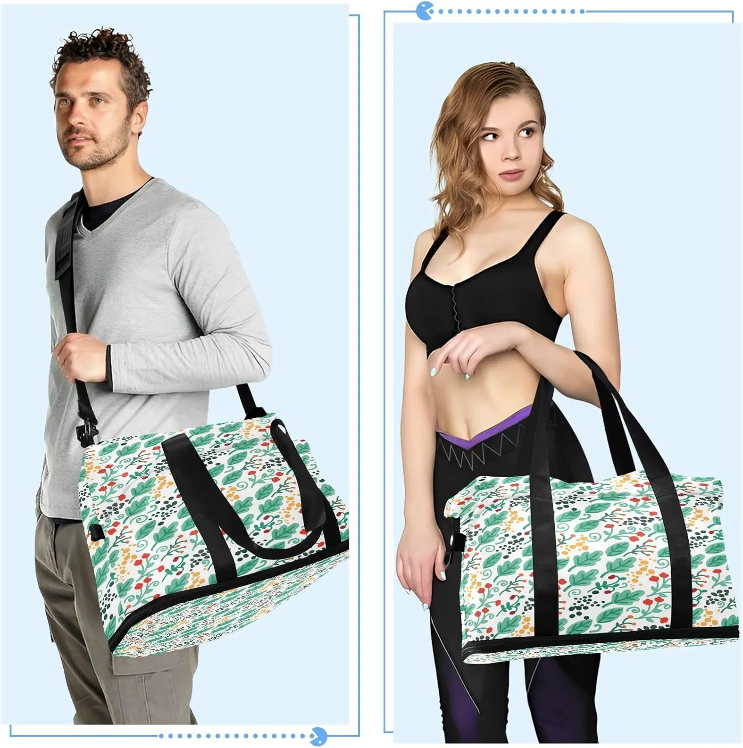 Large Gym Bag Flower Print Sports Travel Duffel Bag,Weekender Overnight Bag with Wet Pocket and Shoes Compartment for Women Girls Travel, Gym, Yoga, School,5