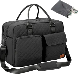 Large Travel Duffle Bag, Carry on Weekender Overnight Bag for Women, Gym Duffel Bag with Wet Pocket & Shoes Bag, Hospital Bags for Labor and Delivery, Black