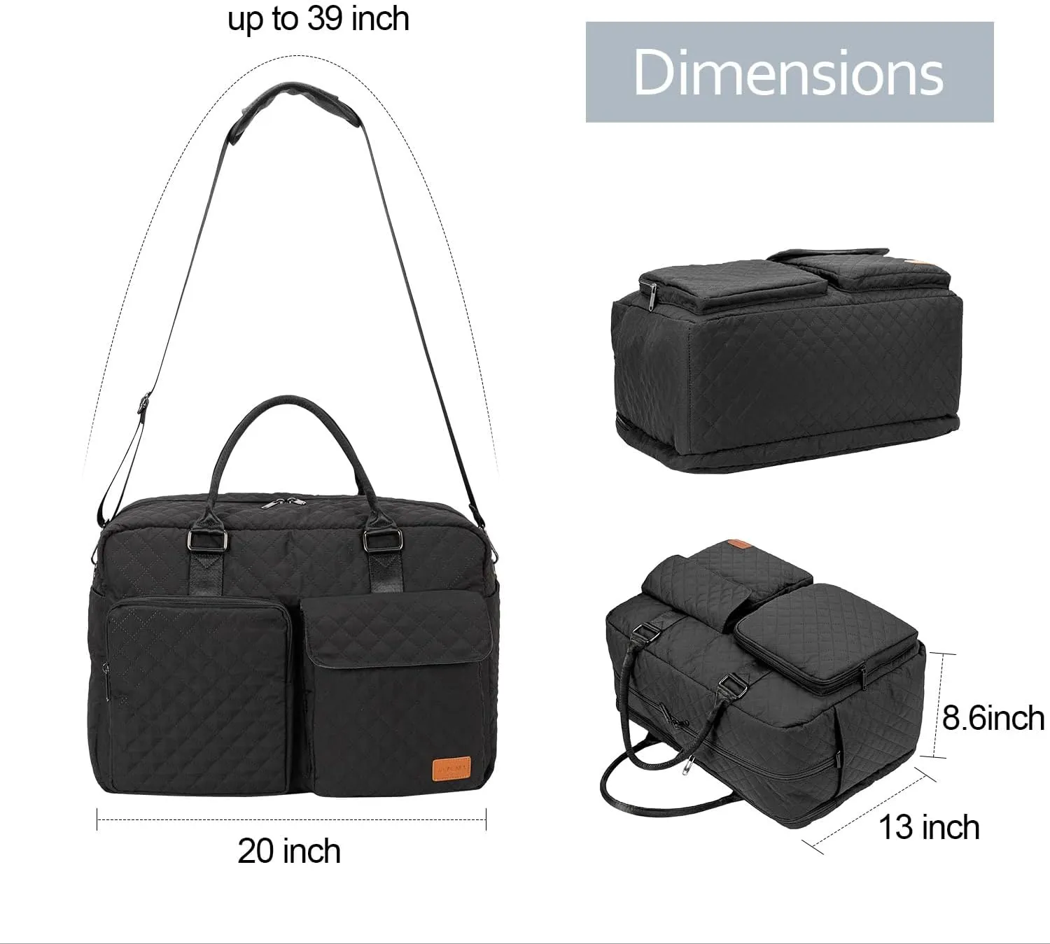 Large Travel Duffle Bag, Carry on Weekender Overnight Bag for Women, Gym Duffel Bag with Wet Pocket & Shoes Bag, Hospital Bags for Labor and Delivery, Black