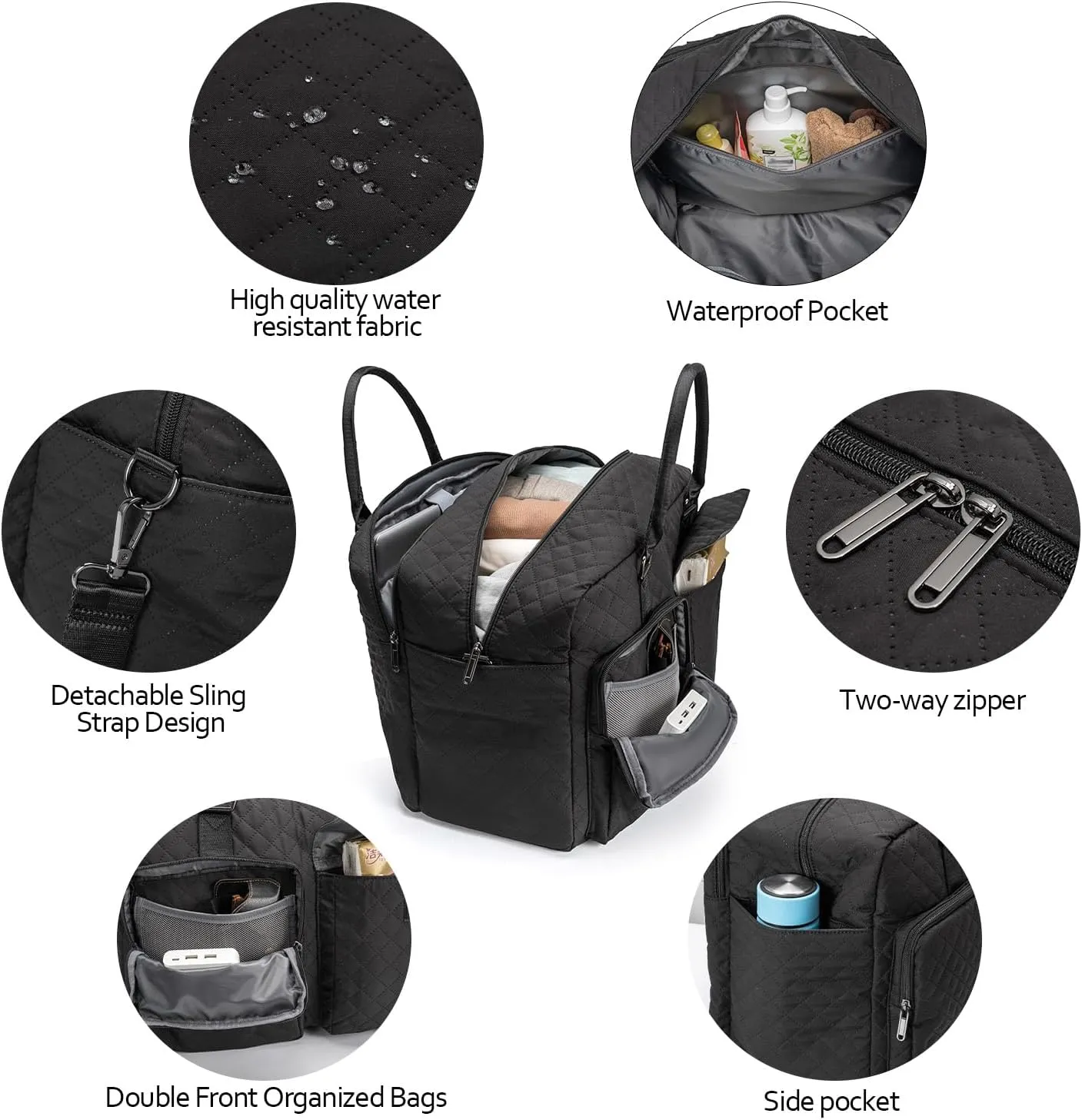 Large Travel Duffle Bag, Carry on Weekender Overnight Bag for Women, Gym Duffel Bag with Wet Pocket & Shoes Bag, Hospital Bags for Labor and Delivery, Black