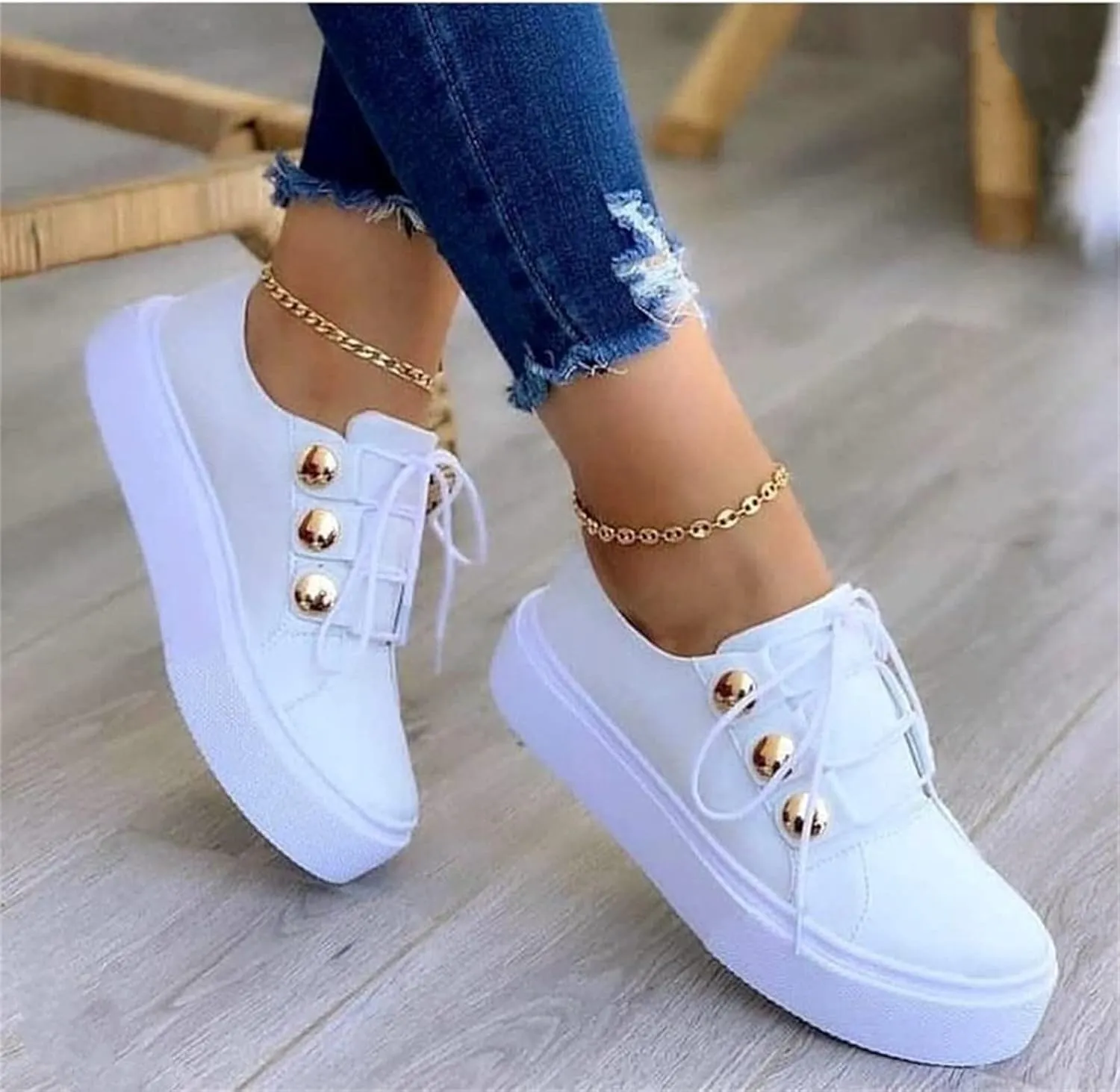 Lausiuoe Women's Fashion Sneakers Slip On Low Top Leather Shoes Casual Lightweight Comfortable Walking Flat Loafers
