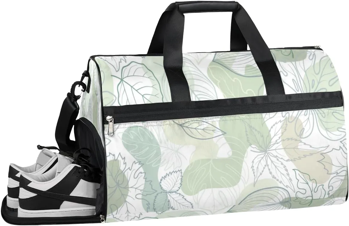 Leaf Cartoon Plant Sports Gym Bag with Wet Pocket & Shoes Compartment Waterproof Workout Duffel Bag for Women and Men Weekender Overnight Duffle Bag Travel Carry-on Tote