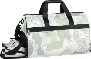 Leaf Cartoon Plant Sports Gym Bag with Wet Pocket & Shoes Compartment Waterproof Workout Duffel Bag for Women and Men Weekender Overnight Duffle Bag Travel Carry-on Tote