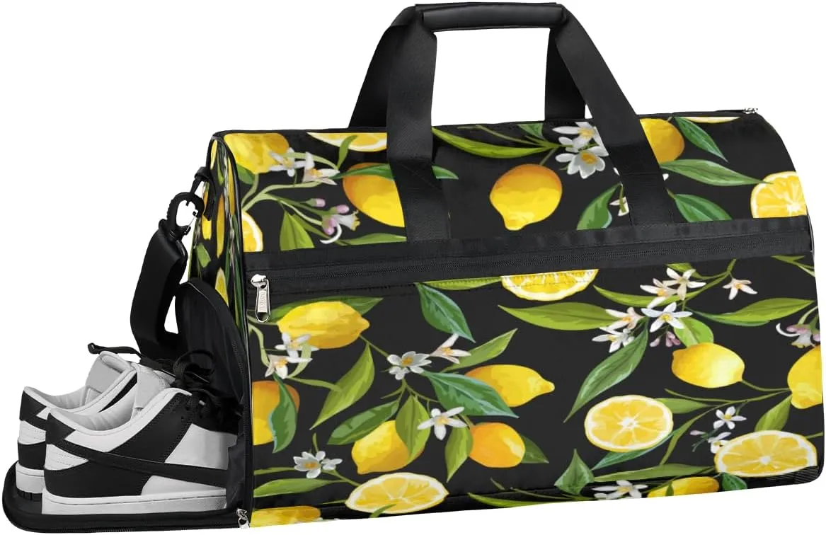 Lemon Fruit Pattern Sports Gym Bag with Wet Pocket & Shoes Compartment Waterproof Workout Duffel Bag for Women and Men Weekender Overnight Duffle Bag Travel Carry-on Tote