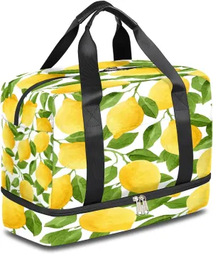 Lemon Watercolor Sports Gym Bag with Shoes Compartment,Summer Tree Travel Duffel Bag for Men Women Boys Girls Teens Overnight Weekend Yoga Workout Bag Training Handbag