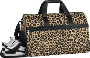 Leopard Animal Pattern Sports Gym Bag with Wet Pocket & Shoes Compartment Waterproof Workout Duffel Bag for Women and Men Weekender Overnight Duffle Bag Travel Carry-on Tote