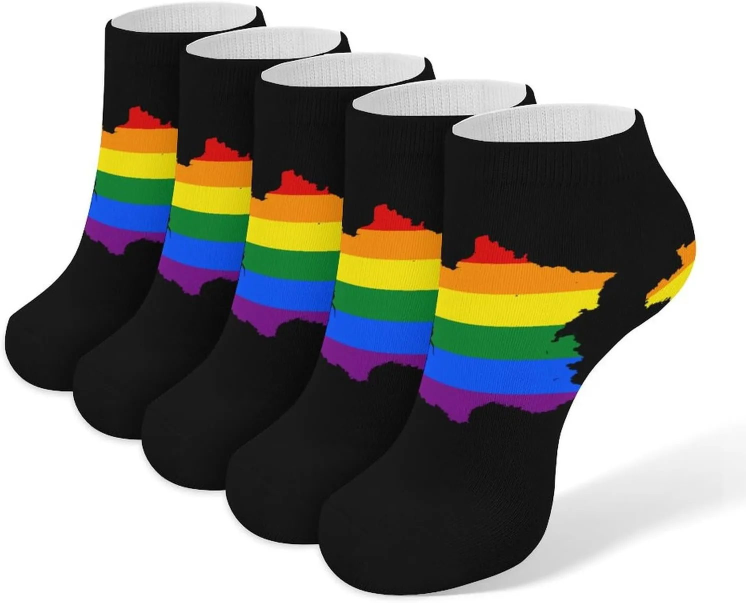 LGBT Flag Map of France 5 Pairs Low Cut Ankle Socks for Men Women Athletic Running Socks No Show Breathable