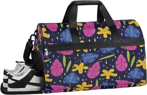 Lovely Summer Flowers Sports Gym Bag with Wet Pocket & Shoes Compartment Waterproof Workout Duffel Bag for Women and Men Weekender Overnight Duffle Bag Travel Carry-on Tote