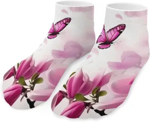 Magnolia Plant Flora Butterfly Cute Ankle Socks 1 Pairs Low Cut No Show Sock Breathable Stocking for Men Women