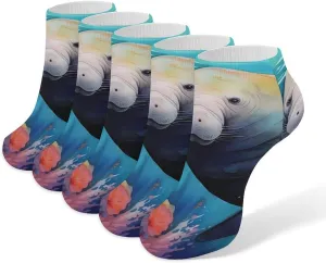 Manatee-Animal 5 Pairs Low Cut Ankle Socks for Men Women Athletic Running Socks No Show Breathable