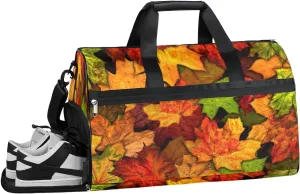 Maple Leaf Design Sports Gym Bag with Wet Pocket & Shoes Compartment Waterproof Workout Duffel Bag for Women and Men Weekender Overnight Duffle Bag Travel Carry-on Tote