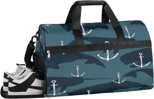 Marine Anchor Design Sports Gym Bag with Wet Pocket & Shoes Compartment Waterproof Workout Duffel Bag for Women and Men Weekender Overnight Duffle Bag Travel Carry-on Tote