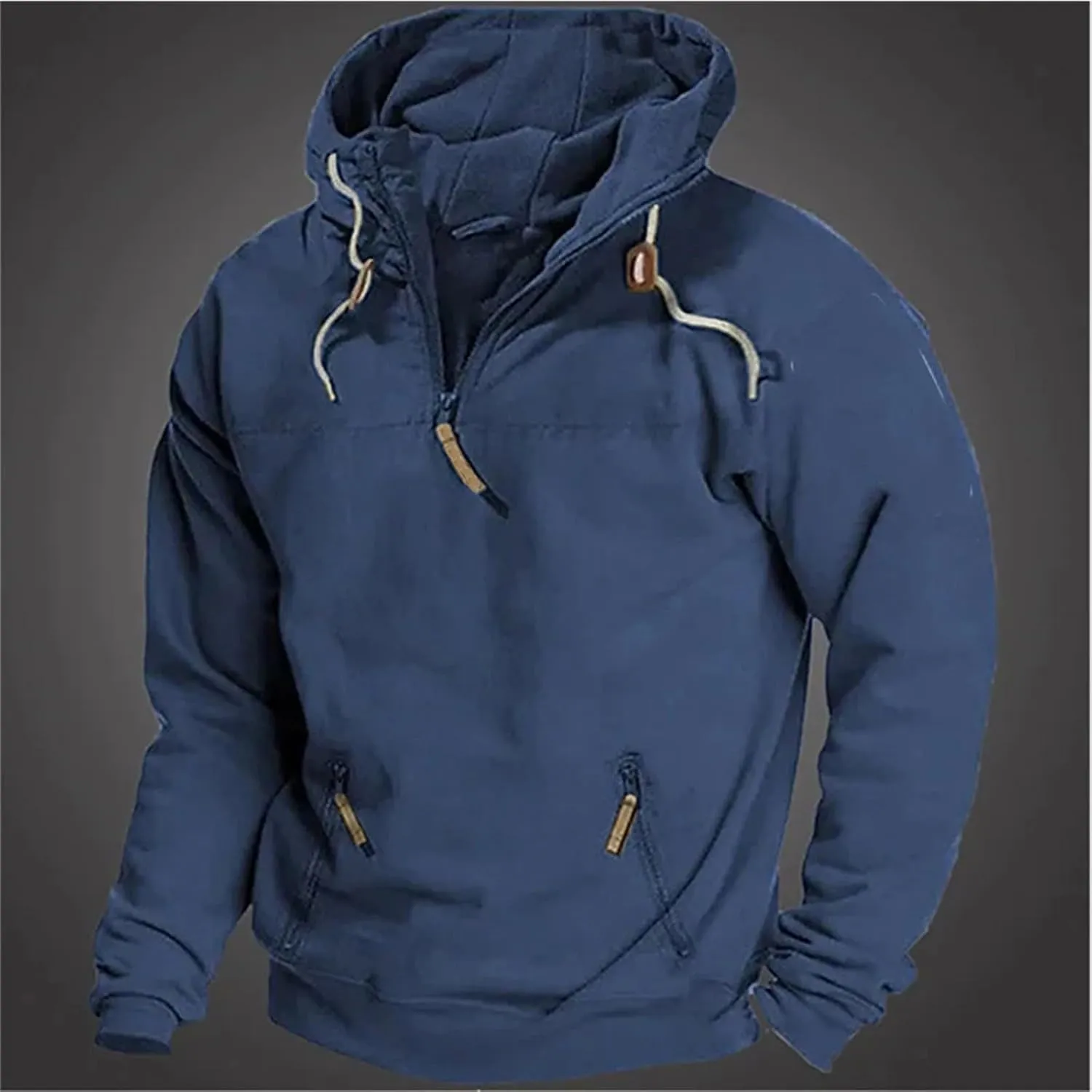 Men Tactical Hoodie Sweatshirt Quarter Zip Cargo Pullover Hoodies Workout Gym Sports Running Outdoor Winter Jackets