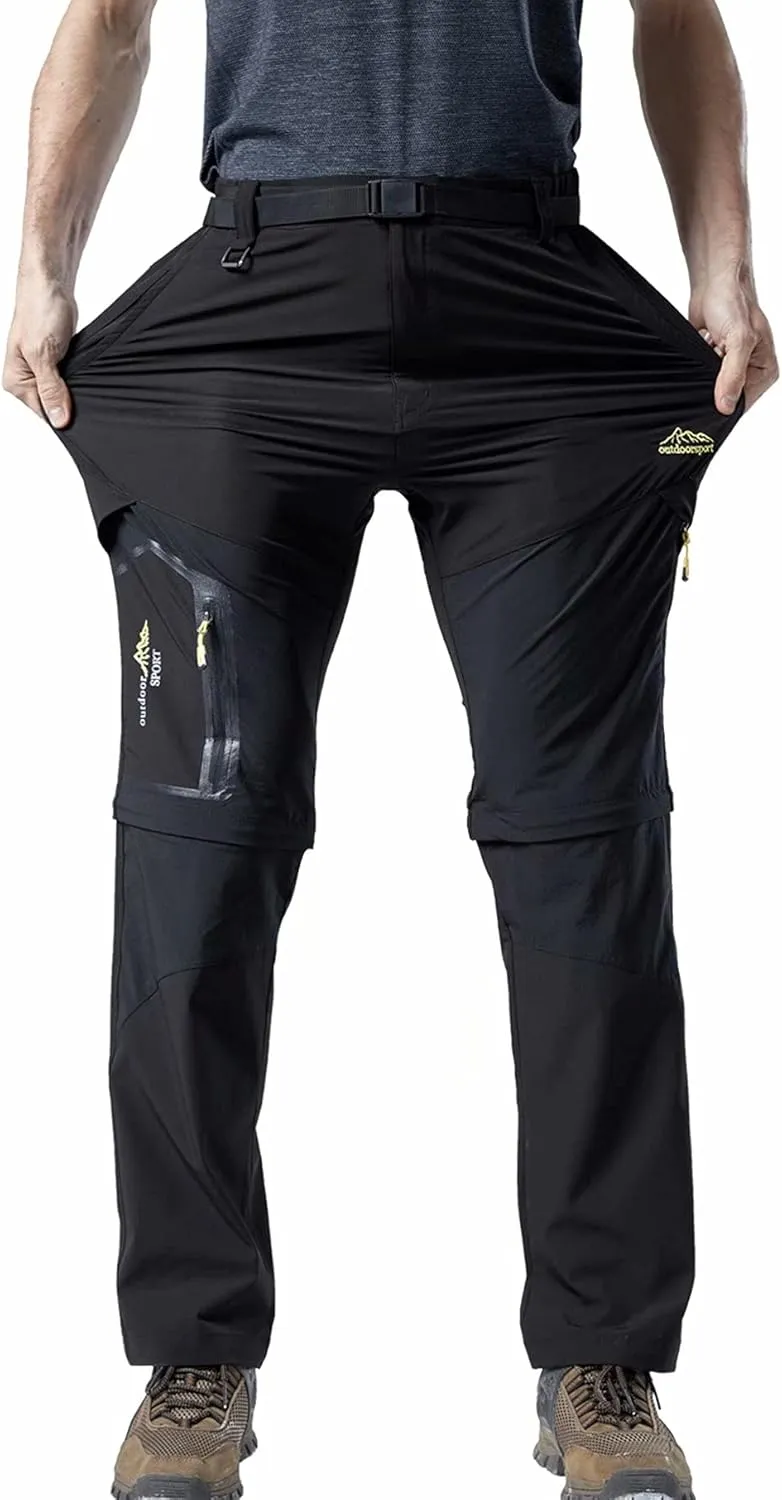 Mens Convertible Hiking Pants, Quick Dry Fishing Pants, Zip Off Stretch UPF 50 Outdoor Camping Pants with 5 Pockets