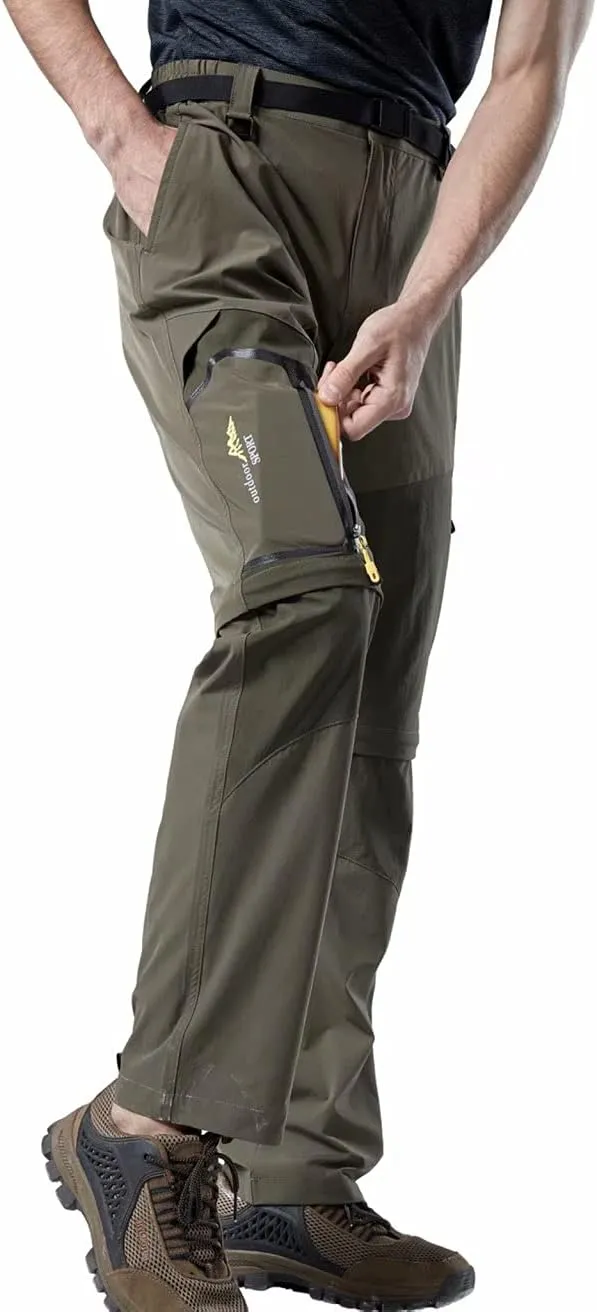Mens Convertible Hiking Pants, Quick Dry Fishing Pants, Zip Off Stretch UPF 50 Outdoor Camping Pants with 5 Pockets