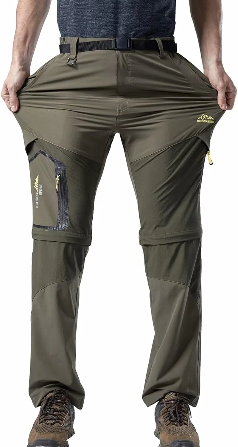 Mens Convertible Hiking Pants, Quick Dry Fishing Pants, Zip Off Stretch UPF 50 Outdoor Camping Pants with 5 Pockets