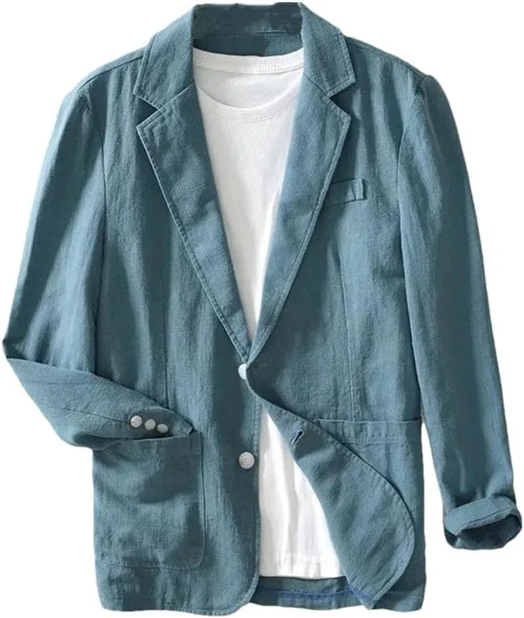 Men's Cotton Linen Casual Blazer,Slim Fit Suit Jacket,Button Lapel Blazer,Casual Sport Coats