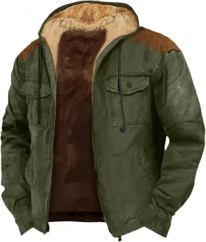 Men's Hoodie Fleece Jacket Full Zip Hooded Winter Coats Sherpa-Lined Jacket Military Tactical Jacket with Pockets