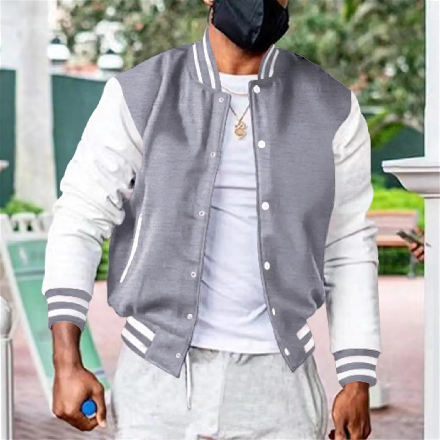 Men's Lightweight Jacket Color Block Button Down Outwear Casual Spring Fall Windbreaker Bomber Coat with Pockets