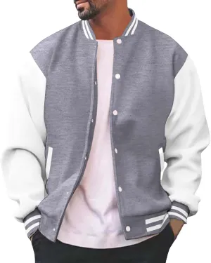 Men's Lightweight Jacket Color Block Button Down Outwear Casual Spring Fall Windbreaker Bomber Coat with Pockets
