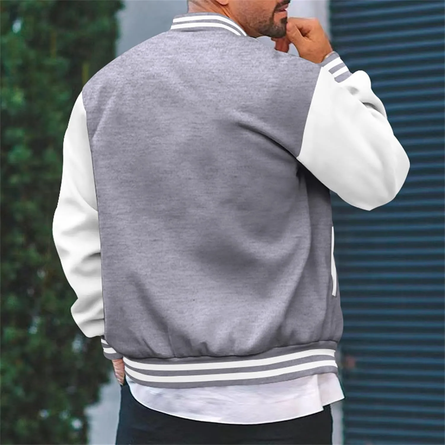 Men's Lightweight Jacket Color Block Button Down Outwear Casual Spring Fall Windbreaker Bomber Coat with Pockets