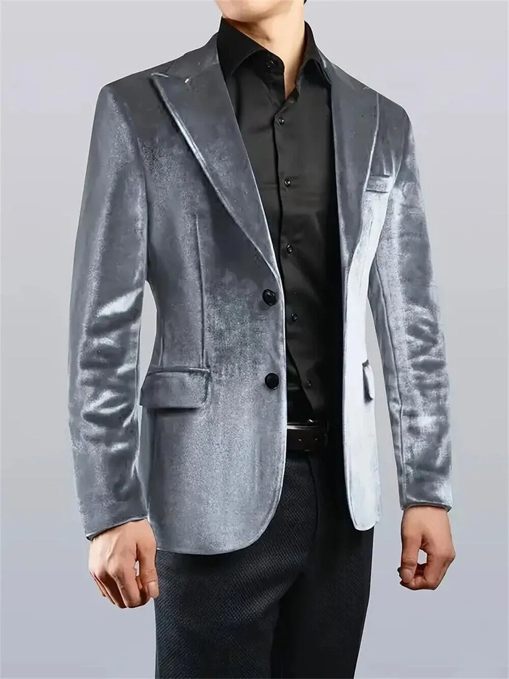 Mens Velvet Blazer Slim Fit Fashion Suit Jacket for Wedding Prom Dinner Party