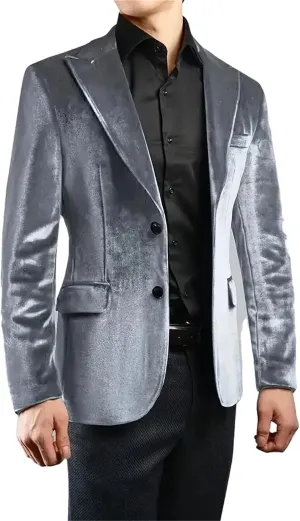 Mens Velvet Blazer Slim Fit Fashion Suit Jacket for Wedding Prom Dinner Party