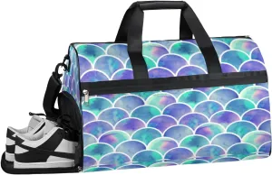 Mermaid Scales Sports Gym Bag with Wet Pocket & Shoes Compartment Waterproof Workout Duffel Bag for Women and Men Weekender Overnight Duffle Bag Travel Carry-on Tote