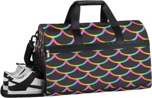Mermaid Theme Sports Gym Bag with Wet Pocket & Shoes Compartment Waterproof Workout Duffel Bag for Women and Men Weekender Overnight Duffle Bag Travel Carry-on Tote
