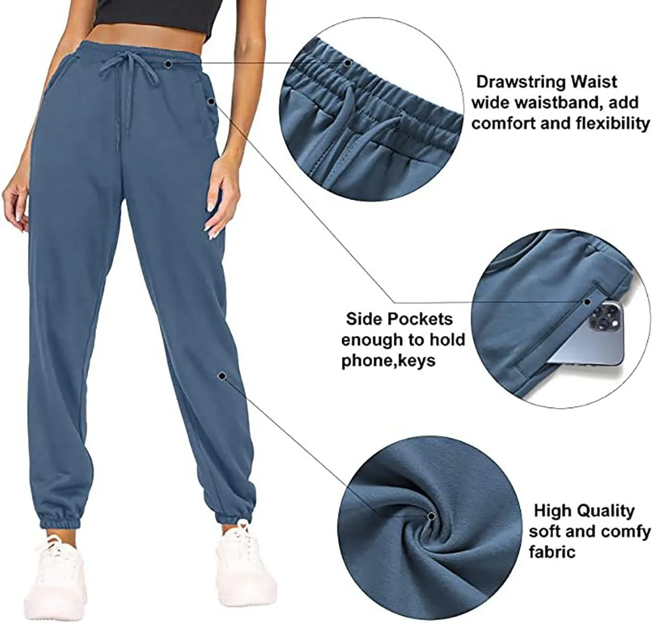 MESLIMA Women's Solid Color Sweatpants Drawstring Jogger Pants Cinch Bottom Casual Elastic Waist Workout Trousers