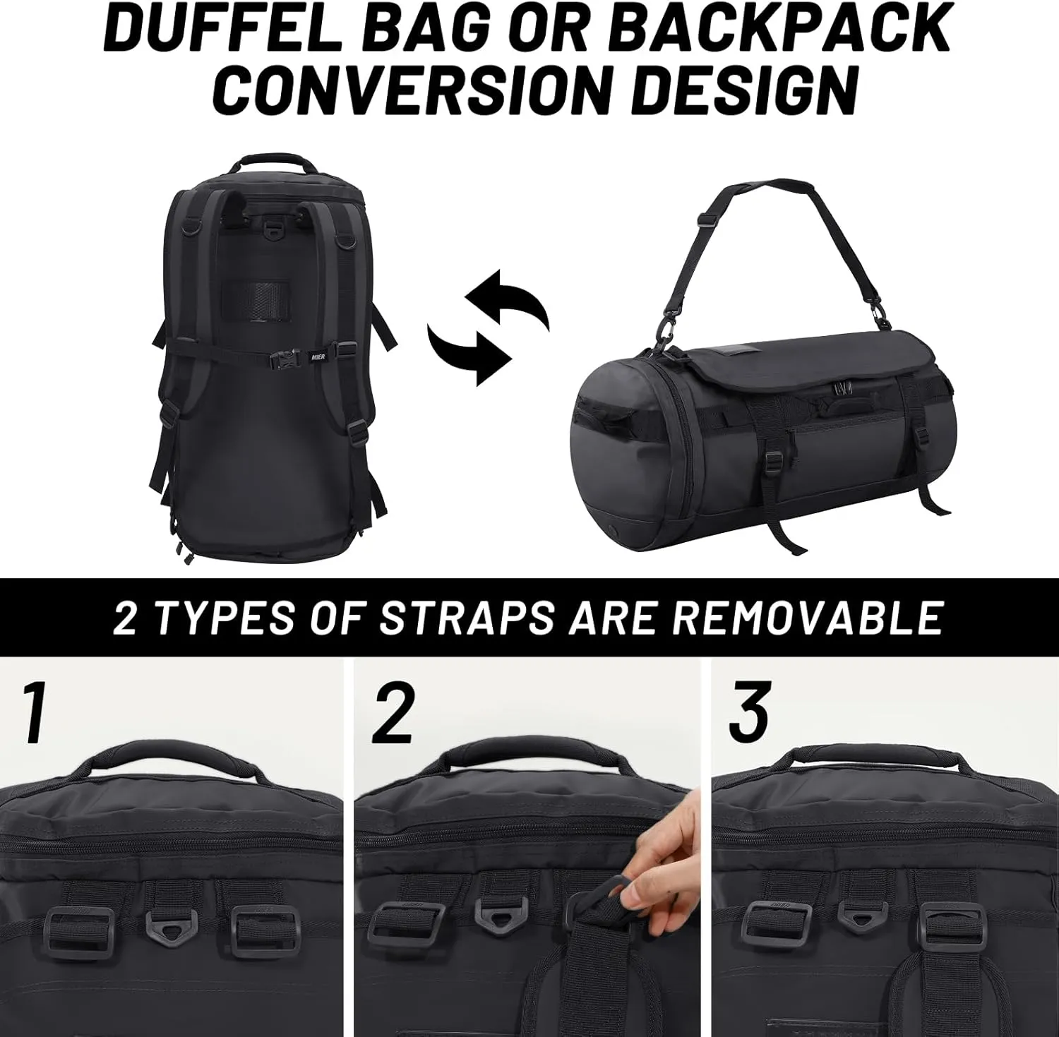 MIER Large Duffel Backpack Sports Gym Bag with Shoe Compartment, Heavy Duty and Water Resistant