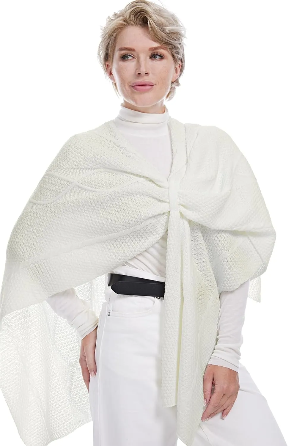 MissShorthair Women's Lightweight Knitted Shawl Thin Breathable Wrap for Outdoor Travel Spring, Poncho Daily Use, Office
