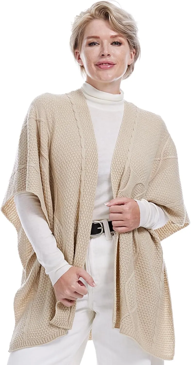 MissShorthair Women's Lightweight Knitted Shawl Thin Breathable Wrap for Outdoor Travel Spring, Poncho Daily Use, Office