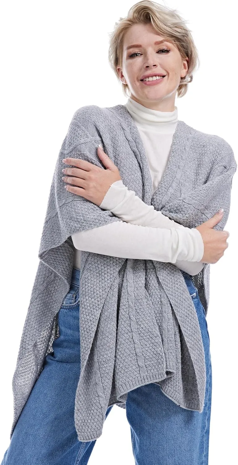 MissShorthair Women's Lightweight Knitted Shawl Thin Breathable Wrap for Outdoor Travel Spring, Poncho Daily Use, Office