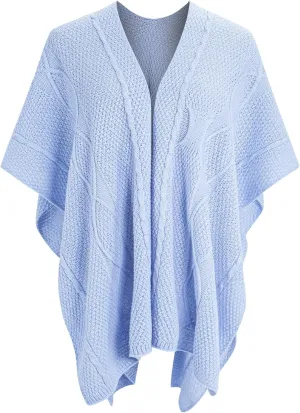 MissShorthair Women's Lightweight Knitted Shawl Thin Breathable Wrap for Outdoor Travel Spring, Poncho Daily Use, Office