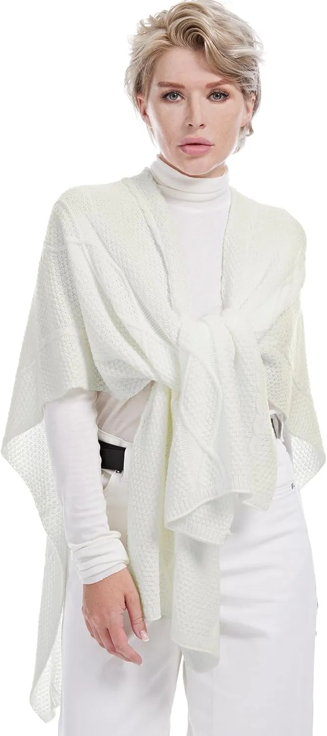 MissShorthair Women's Lightweight Knitted Shawl Thin Breathable Wrap for Outdoor Travel Spring, Poncho Daily Use, Office