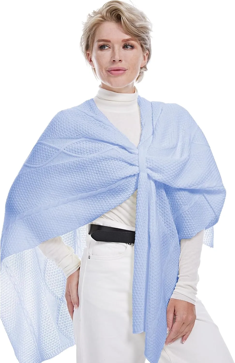 MissShorthair Women's Lightweight Knitted Shawl Thin Breathable Wrap for Outdoor Travel Spring, Poncho Daily Use, Office