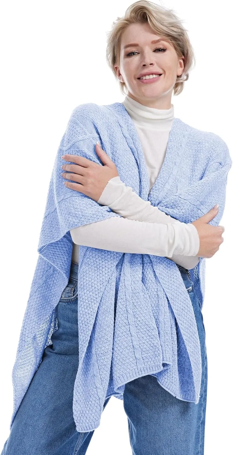 MissShorthair Women's Lightweight Knitted Shawl Thin Breathable Wrap for Outdoor Travel Spring, Poncho Daily Use, Office