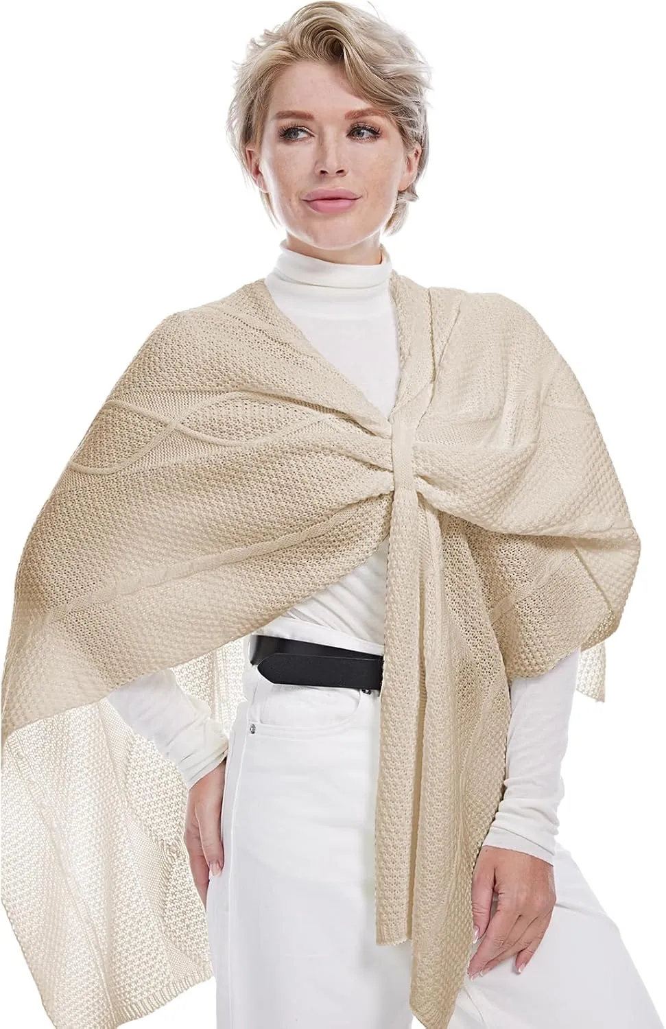 MissShorthair Women's Lightweight Knitted Shawl Thin Breathable Wrap for Outdoor Travel Spring, Poncho Daily Use, Office